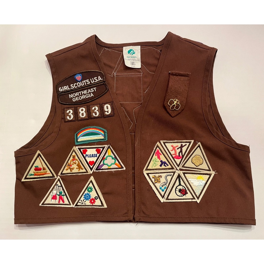 Vintage Girl Scouts USA Brownie Vest Northeast Georgia Troop 3839 Patches Small